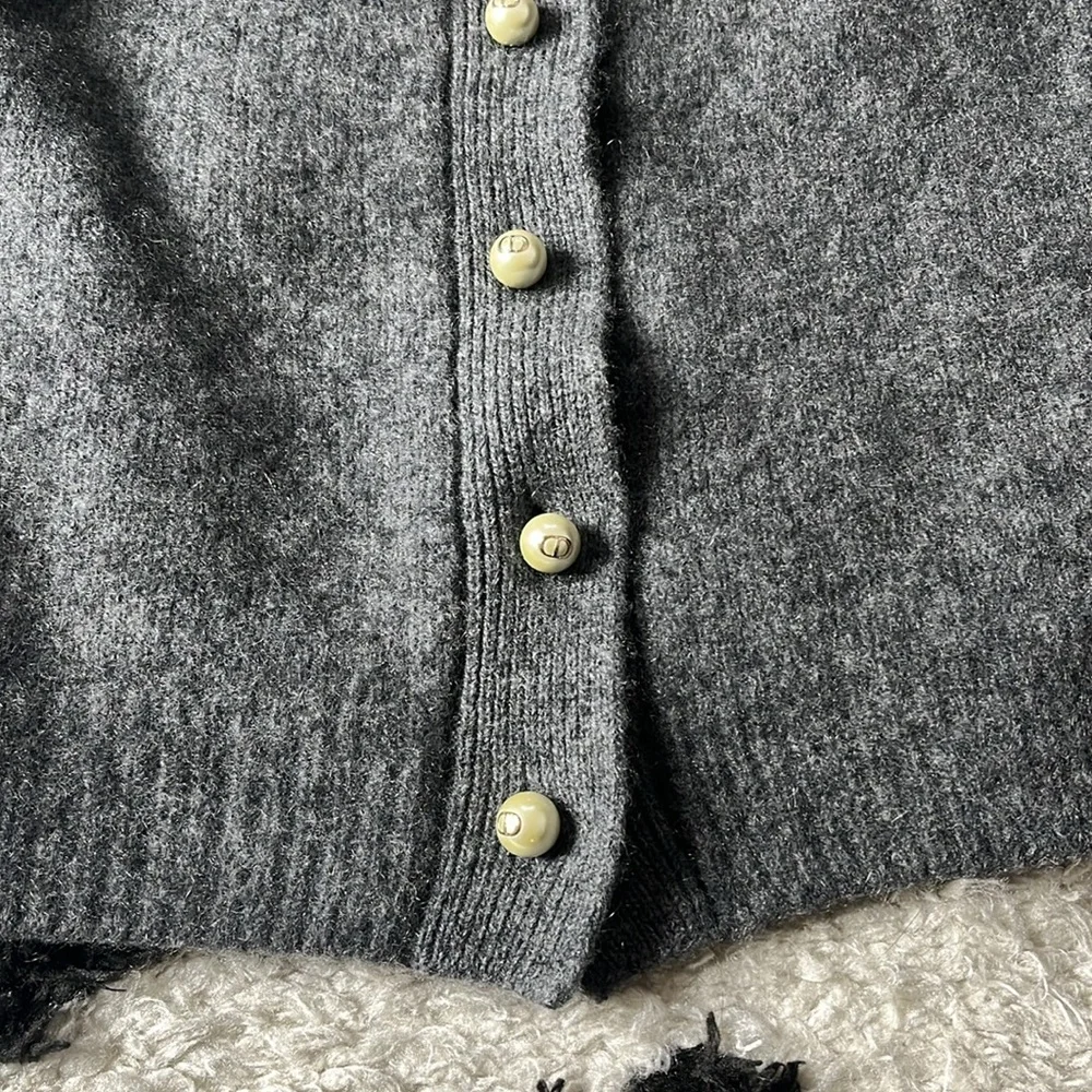 Christian Dior originally sz 34 pearl cashmere cardigan sweater, SHRUNKEN